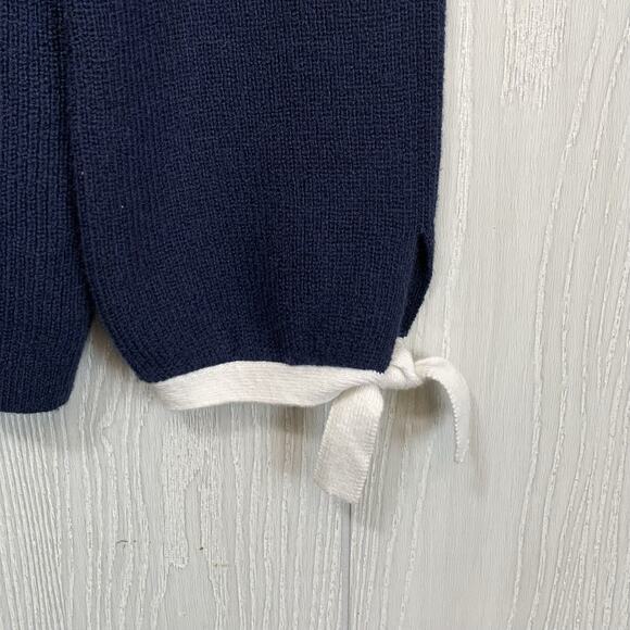 LOFT Blue Sweater White Trim Tie Sleeve Small NWT - Picture 3 of 5